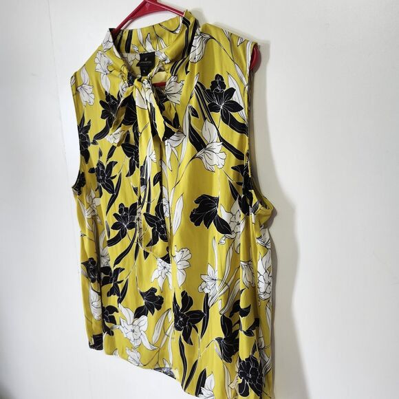 Worthington Paulina Floral Tie Front Sleeveless Blouse V Neck XL Yellow Top Chic - Picture 2 of 9